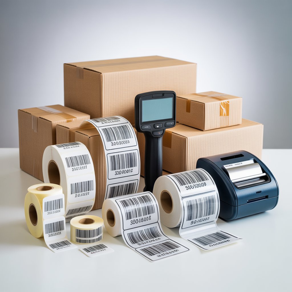 Barcode stickers in UAE including paper, thermal, and transparent label rolls