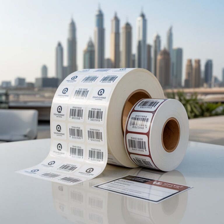 Custom sticker labels Dubai - A4 sheets and roll stickers with printed logo