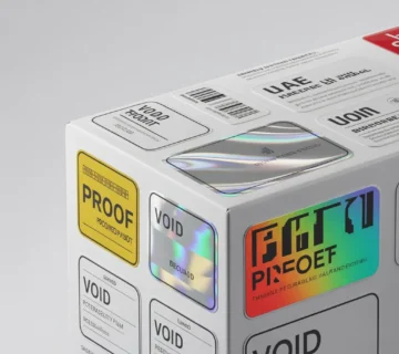 Tamper proof labels including VOID labels and holographic security stickers used for product security in UAE.