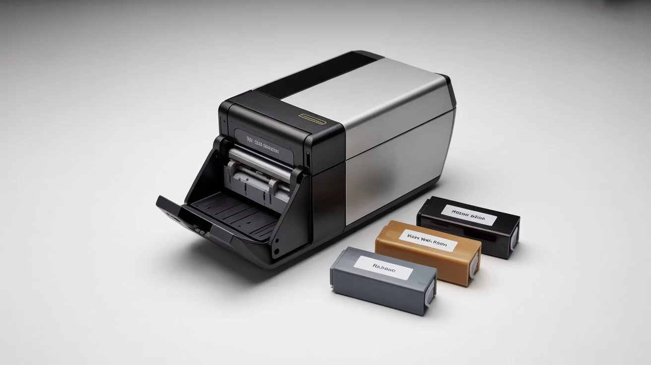 Thermal barcode printer with wax, wax-resin, and resin ribbons used to extend printer life.