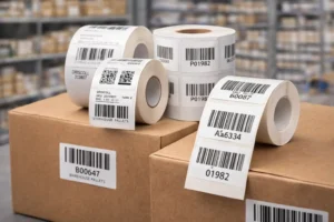 Custom barcode stickers used for retail and warehouse labelling