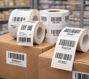Custom barcode stickers used for retail and warehouse labelling