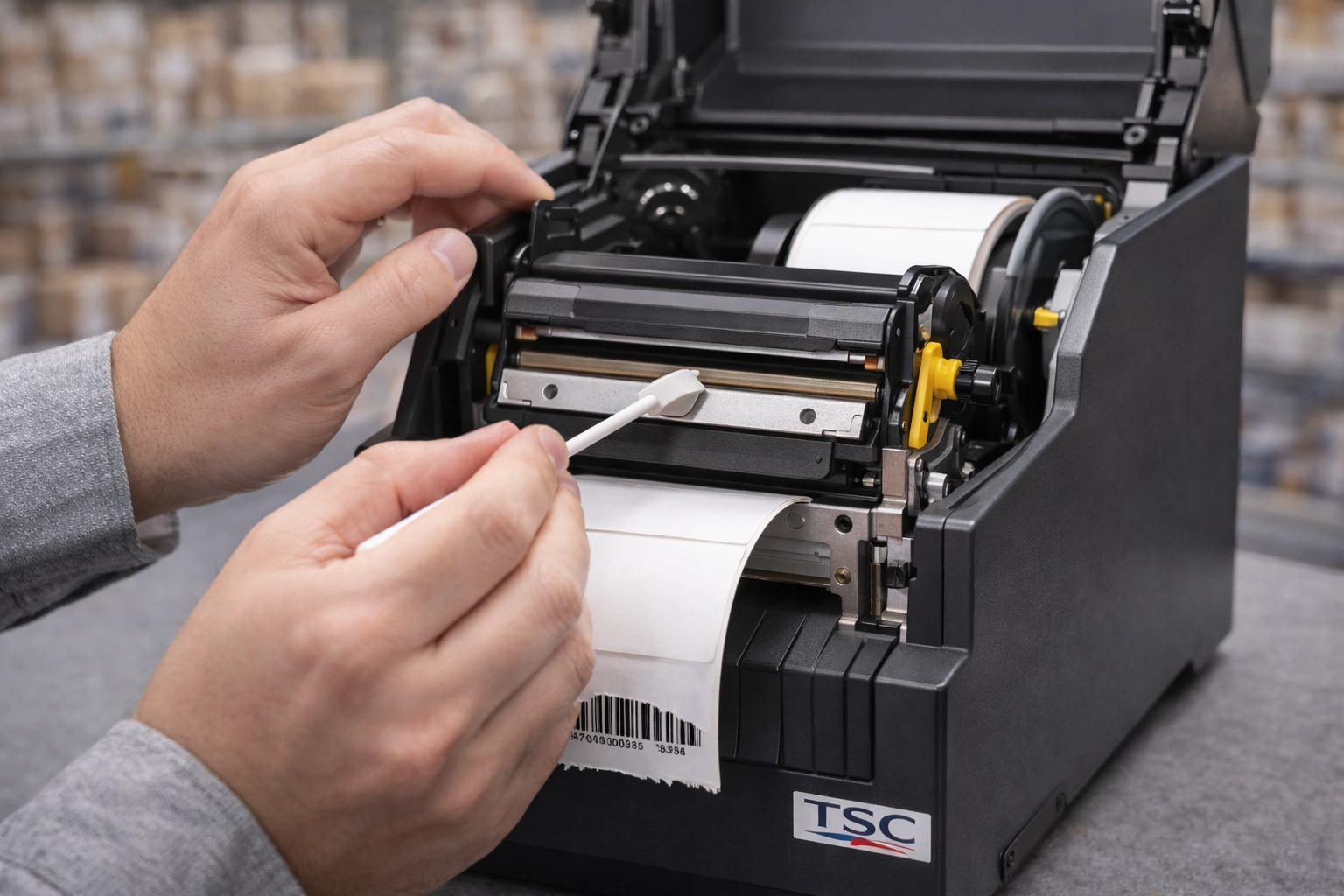 TSC barcode printer maintenance and cleaning process