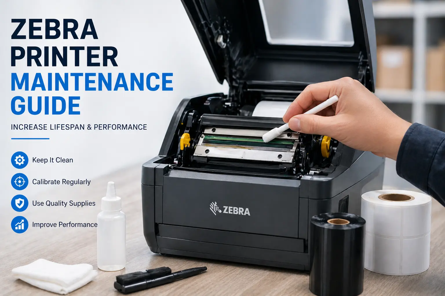 Zebra barcode printer maintenance and cleaning process