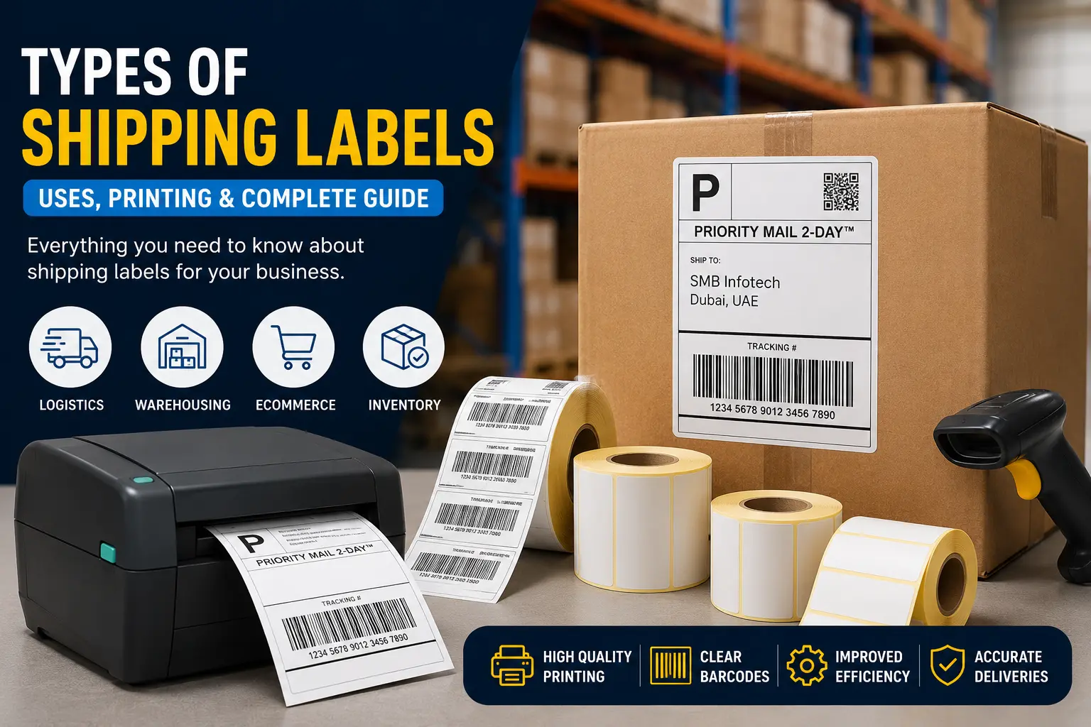 Different types of shipping labels used for barcode and thermal printing