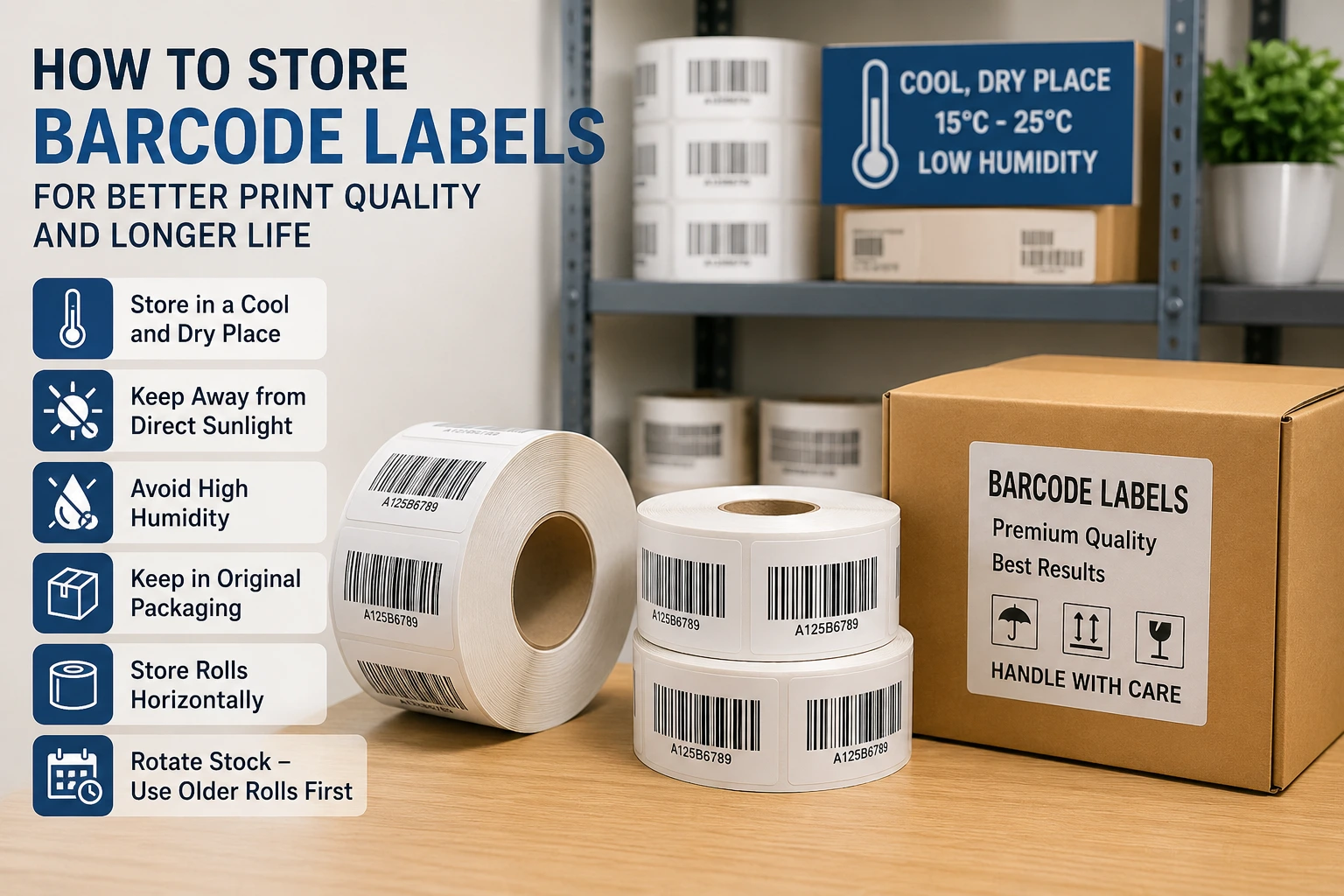 Proper storage of barcode labels to maintain print quality and durability